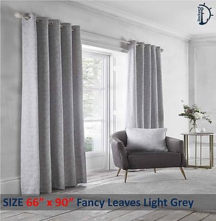 Fancy Leaves Jacquard Lined Curtains  Light Grey Curtain Set with Ring  Pair packed window curtain for room
