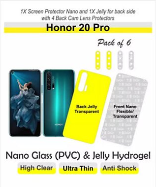 Honor 20 Pro - Pack of 6 - Screen Protector and Back side with 4 pieces of back cam lens protectors