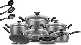 Non Stick Cookware Set - 15 Pcs - Grey & Black