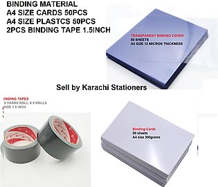 Book Binding Material, 50pcs A4 cards, 50pcs A4 Plastic, and 2pcs Binding Tape