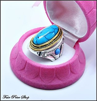 Big Vintage Silver Turkish Blue Crystal Stone Antique Ring for Women Man Fashion Jewelry