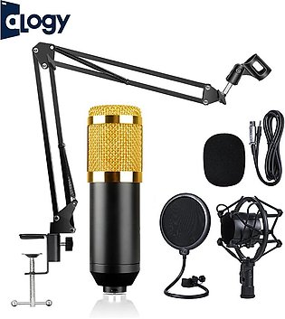 ALOGY Condenser Microphone Kit BM800 Adjustable Mic Suspension Scissor Arm, Shock Mount and Double-Layer Pop Filter for Studio Recording & Broadcasting Live steaming Gaming - Black