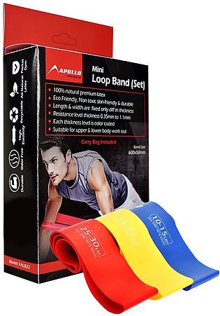 MINI RESISTANCE LOOP BANDS SET APOLLO ELASTIC STRETCH EXERCISE BAND FITNESS FOR MEN WOMEN YOGA LEGS ARMS THIGHS STRETCHING WORKOUT AND TRAINING LATEX RESISTANCE LOOP BAND 3PCS SET
