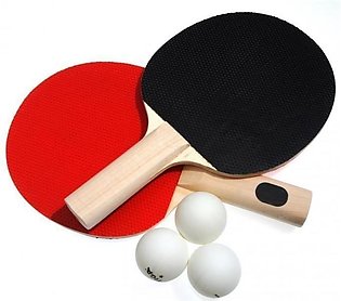Bundle Offer - Table Tennis Rackets Pair with 3 Balls - Red & Black