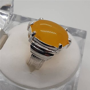 Natural Zard Aqeeq Ring , Yellow Agate Ring , 925 Silver "Chandi" Ring With Yellow Aqeeq Stone