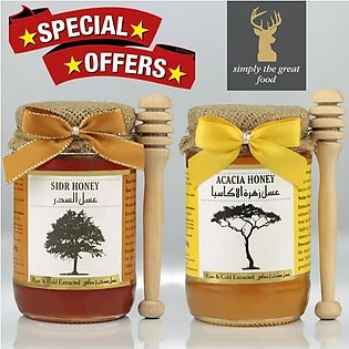 Special Offer Sidr Honey & Acacia Honey 400gm each (Simply The Great Food) Raw & Cold-Extracted