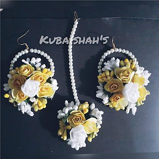 Bridal jewellery set,  Bridal jewellery set indian,  Bridal jewellery set Mehndi, eid collection for girls, yellow flower earrings, artificial flower jewellery
