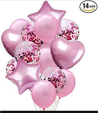 14pcs Baby Pink balloon set (2pcs heart foil + 2pcs star foil + 5pcs confetti balloons + 5pcs latex balloon)