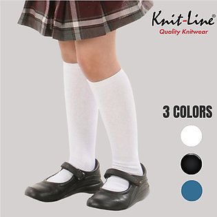 Knit-Line 1 Pair School Socks for Kids - 4 to 14 years  - 3 Colors - Boys & Girls- white socks