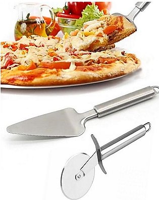 Pack Of 2 - Stainless Steel Professional Pie Pizza Server & Cutter Wheel - Silver