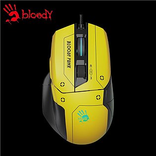 Bloody W70 Max - RGB Gaming Mouse - 10000 CPI - 5 RGB Effects - 2000 Hz Report Rate - 4M Memory - Extra Fire Wheel - Black/White/Yellow