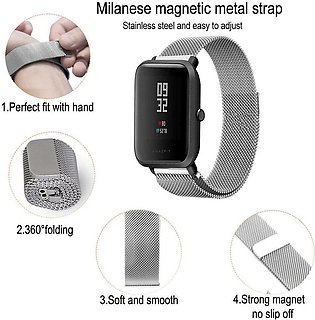 20mm Stailess Steel Magnetic Strap Watchband For Xiaomi Amazfit BIP, Galaxy Watch 42mm Smartwatch