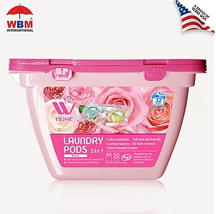 WBM Laundry Detergents Pods, 5 in 1 Ultra Powerfull Detergent Technology Rose Exctracts Laundry Pods. - 32Pcs