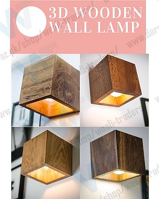 Wooden Square Box Wall Hanging Lamp, With E-40 Porcelain Bulb Holder