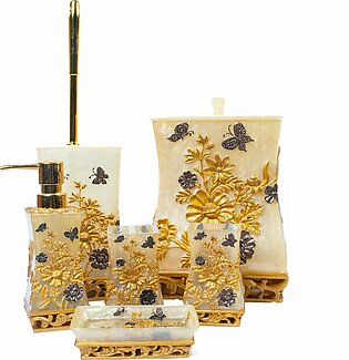 Gold Flowers And Black Butterfly Bathroom Set | Bathroom Accessories | Tumblers Set - 6 pcs