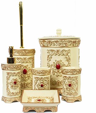 Royal Crème and Gold Bathroom Set | Bathroom Accessories | Tumblers Set - 6 pcs