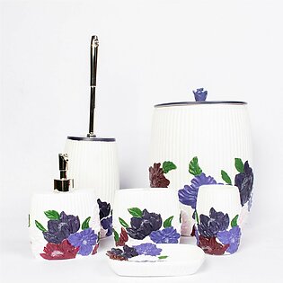 Purple And White Flower Bathroom Set | Bathroom Accessories | Tumblers Set - 6 pcs