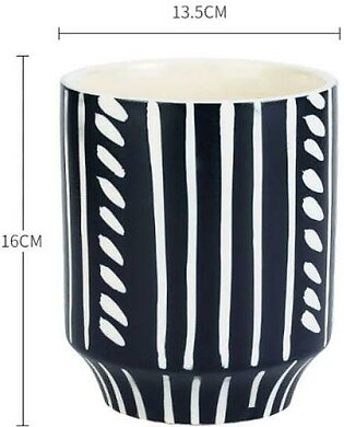Geometric Pattern Black and White Ceramic Flower Pot