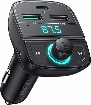 UGREEN Car Bluetooth Adapter – Bluetooth FM Transmitter for Car PD/QC 3.0 Car Charger for iPhone 13/12/12 Pro/11, Support Hand-Free Calling/MP3 Audio Playing/TF&USB Driver/Car Voltage Display – 80910
