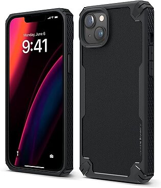 iPhone 14 Plus Armor Case by elago US Military Grade Drop Protection, Heavy-Duty Protective, Carbon Fiber Texture, Tough Rugged Design, Shockproof Bumper Cover – Black