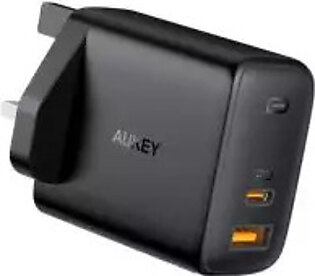 AUKEY Omnia 65W Fast Charger Dual Port USB C PD 3.0 Plus USB A Wall Charger – Black – PA-B3 – UK Plug