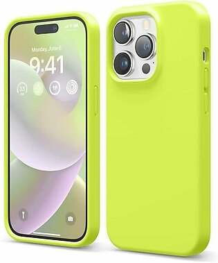 iPhone 14 Pro Liquid Silicon Case by elago Full Body Protective Cover, Shockproof, Slim Phone Case, Anti-Scratch Soft Microfiber Lining – Neon Yellow