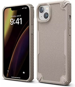 iPhone 14 Plus Armor Case by elago US Military Grade Drop Protection, Heavy-Duty Protective, Carbon Fiber Texture, Tough Rugged Design, Shockproof Bumper Cover – Military Sand