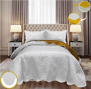 Ultrasonic Satin Bedspreads Double Sided White/Golden