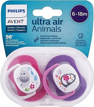 Philips Avent Ultra Air Pacifier 6-18M Girls Elephant/Penguin Pk 2