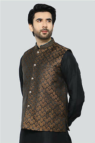Black Cotton Silk Shalwar Kameez with Waist Coat