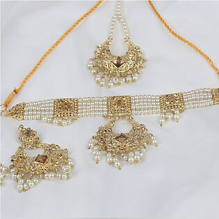 Pearl Necklace Jewelry Set with Earrings and Teeka (ZV:2778)