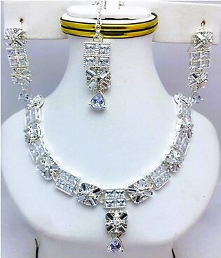 Silver Zircon Necklace Jewelry Set withÂ Earrings (ZV:18741)