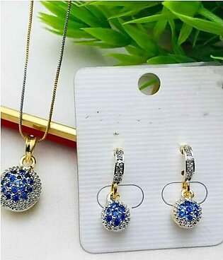Crystal Ball Pendant Necklace Earrings Set For Girls (Bridal Jewellery Set) (Code:2029)
