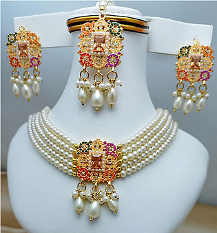 Pretty Pearl Choker Necklace Jewelry Set (ZV:7491)