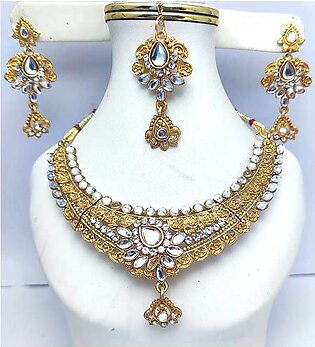 Elegant Golden Silver Zircon Necklace Jewelry Set (ZV:8588)
