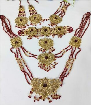 Elegant Maroon Bridal Choker Mala Jewelry Set with Earrings and Matha Patti (ZV:2963)