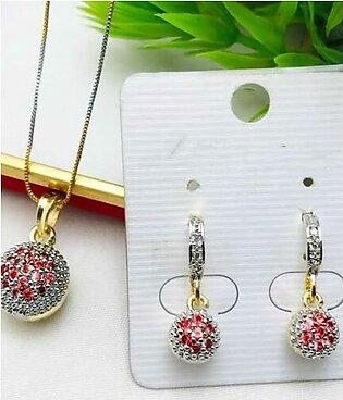 Crystal Ball Pendant Necklace Earrings Set For Girls (Bridal Jewellery Set) (ZV:2021)