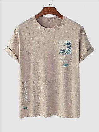 Mens Sticker Printed T-Shirt - LTMPRT44 - Cream