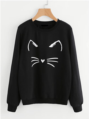 Fifth Avenue Happy Cat Printed Sweatshirt - Black