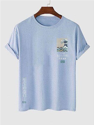 Mens Sticker Printed T-Shirt - LTMPRT44 - Light Blue