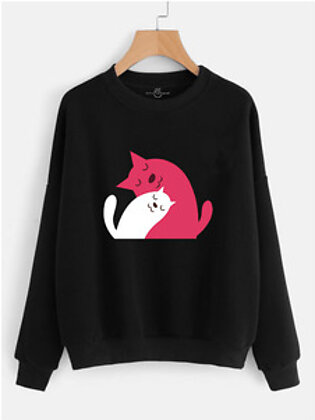 Fifth Avenue Cuddled Cat Printed Sweatshirt - Black
