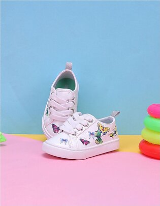 Casual Shoes White with Butterfly Print for Girls