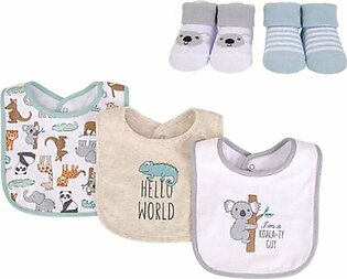 Hudson Baby Infant Girls Cotton Bib And Sock Set - Animal