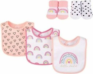 Hudson Baby Infant Girls Cotton Bib And Sock Set - Modern Rainbow