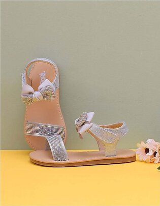 Sandal Silver with Diamontees Bow for Girls