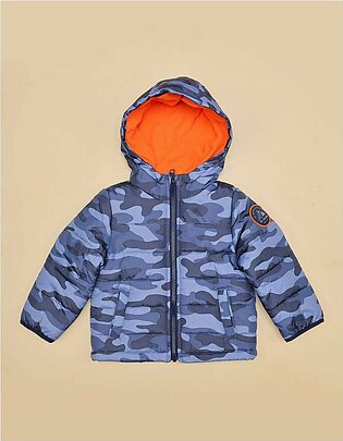 Hooded Jacket with Camo Print for Boys