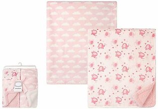 Baby Hooded Towel & Washcloth Pink- Elephant & Cloud Theme