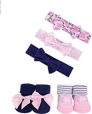 Hudson Baby Infant Girl Headband And Socks Giftset - Pink And Blue