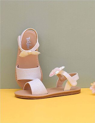 Sandal White with Sequinned Bow for Girls