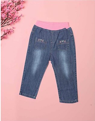 Denim Jeans Blue with Pink Waistband for Girls